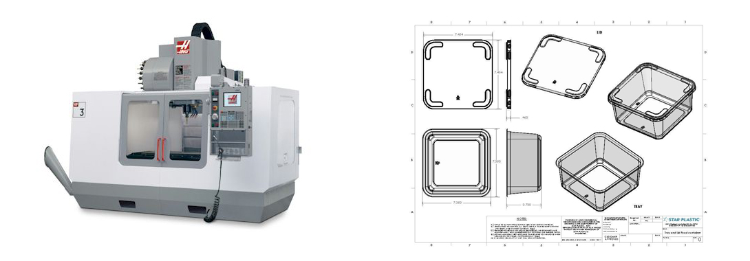 CNC milling machine, Star Plastic container packaging engineering drawing